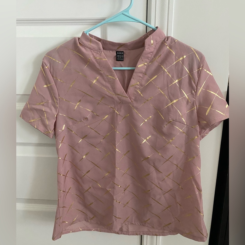SHEIN- Blouse, size small, pink with gold detail. Never worn.